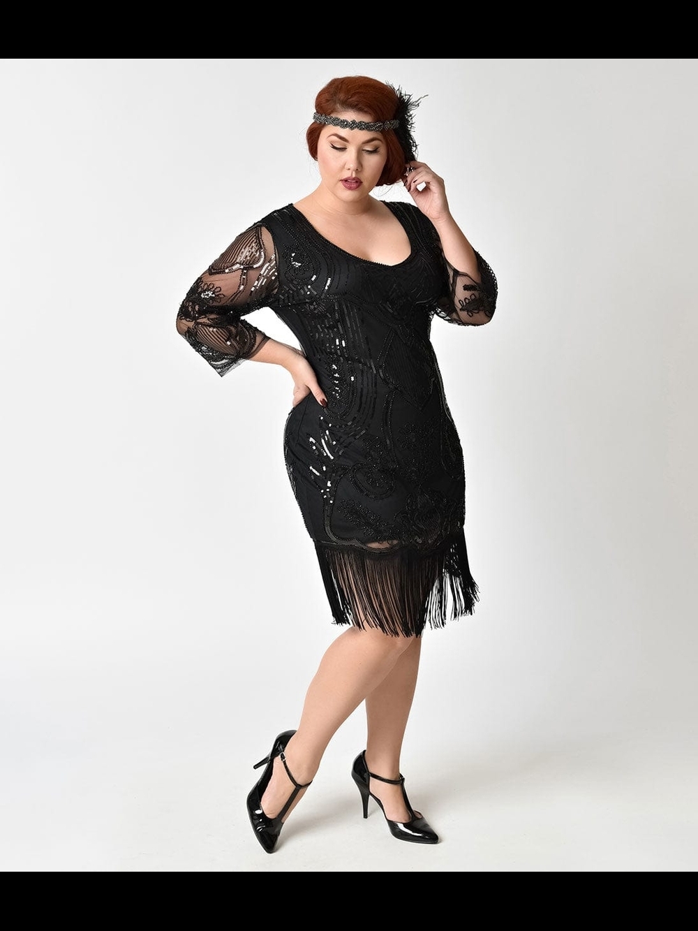 Unique Vintage Black Sequin Fringe Mini Dress